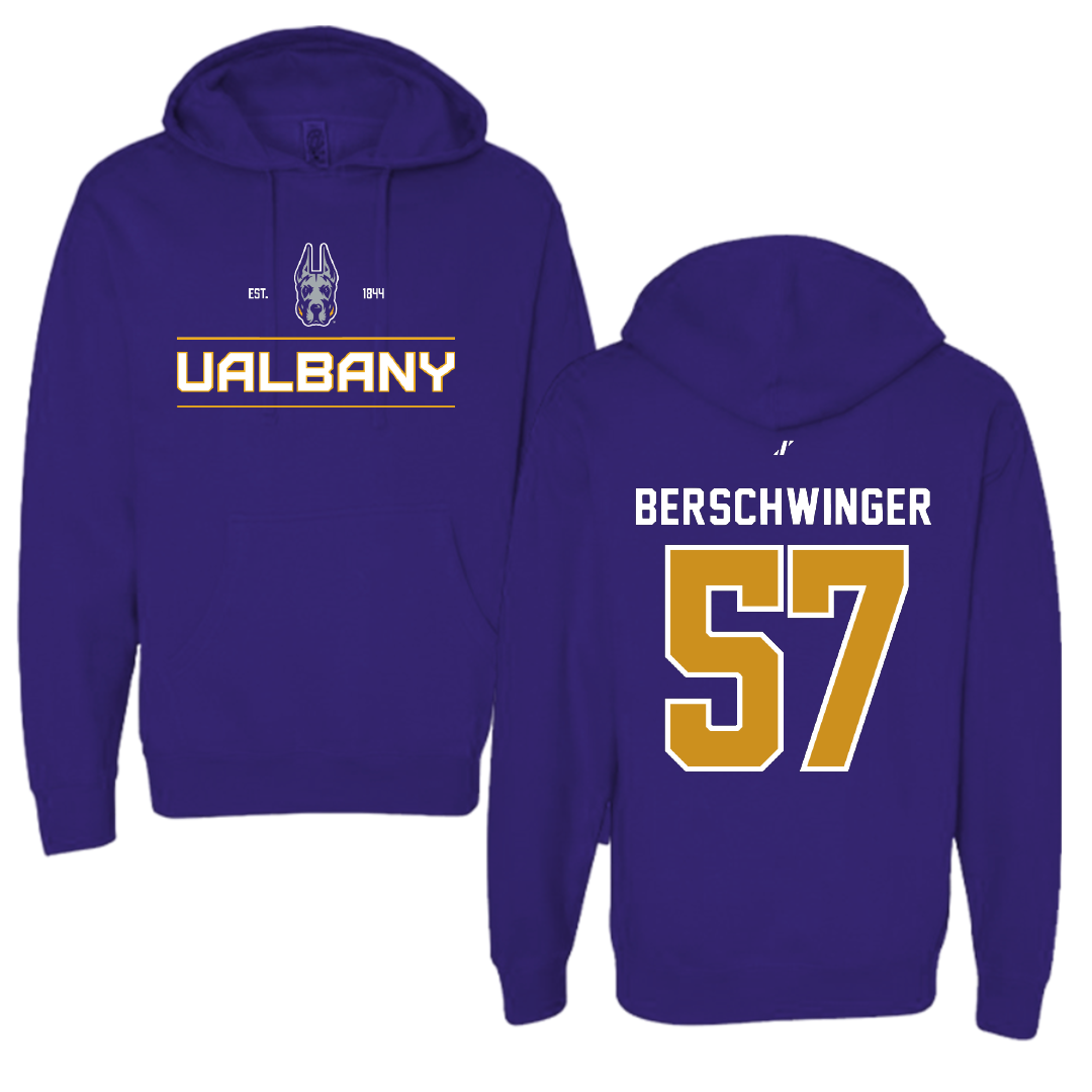 University at Albany Football Purple General Hoodie - #57 Troy Berschwinger