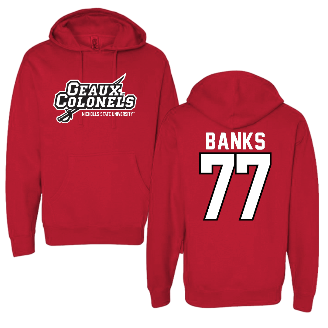Nicholls State University Football Red General Hoodie - #77 Cam Banks