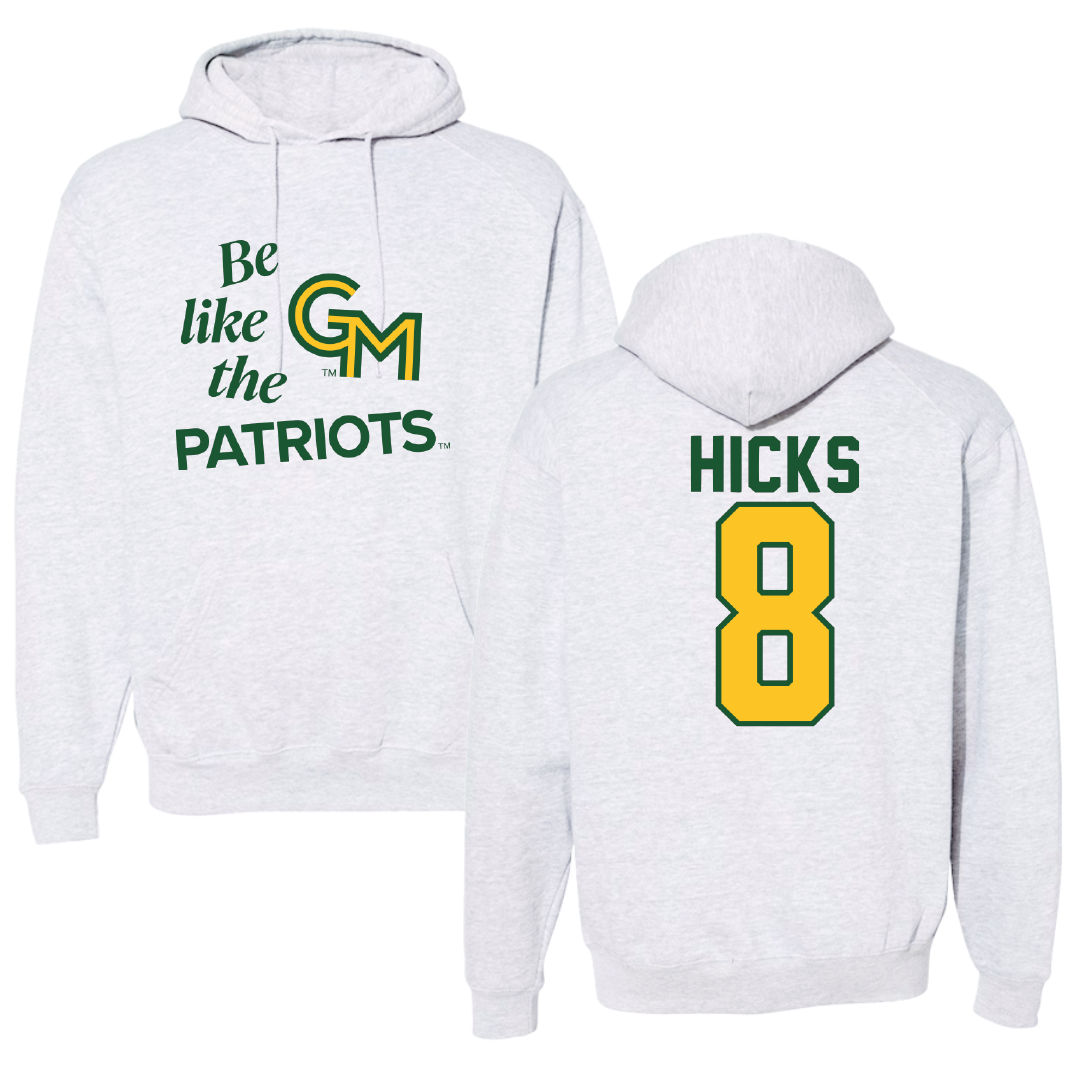 George Mason University Soccer Light Gray Be Like Us Hoodie - #8 Aria Hicks