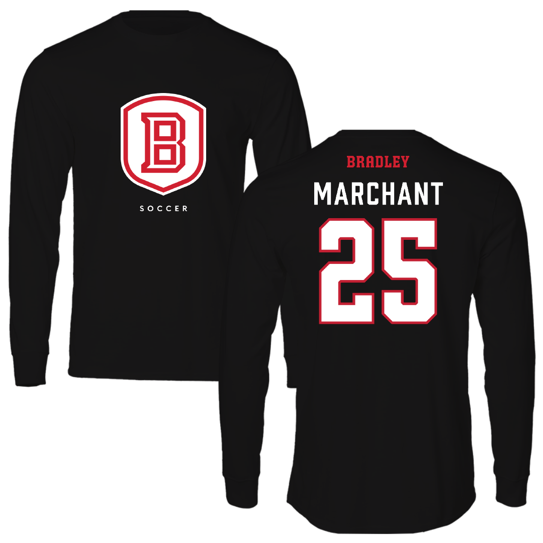 Bradley University Soccer Black Shield Performance Long Sleeve - #25 Christopher Marchant