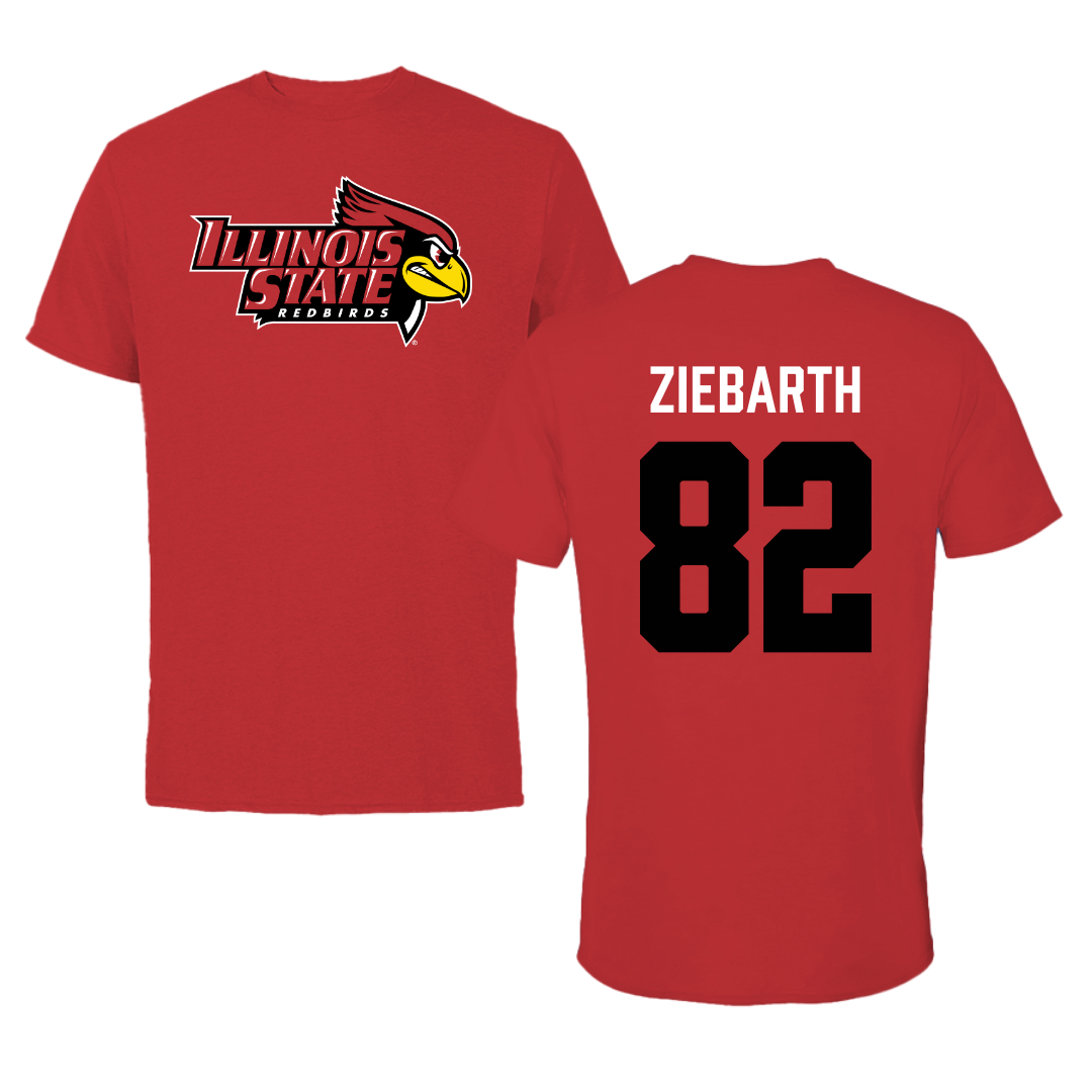 Illinois State University Football Red Redbird Performance Tee - #82 Max Ziebarth