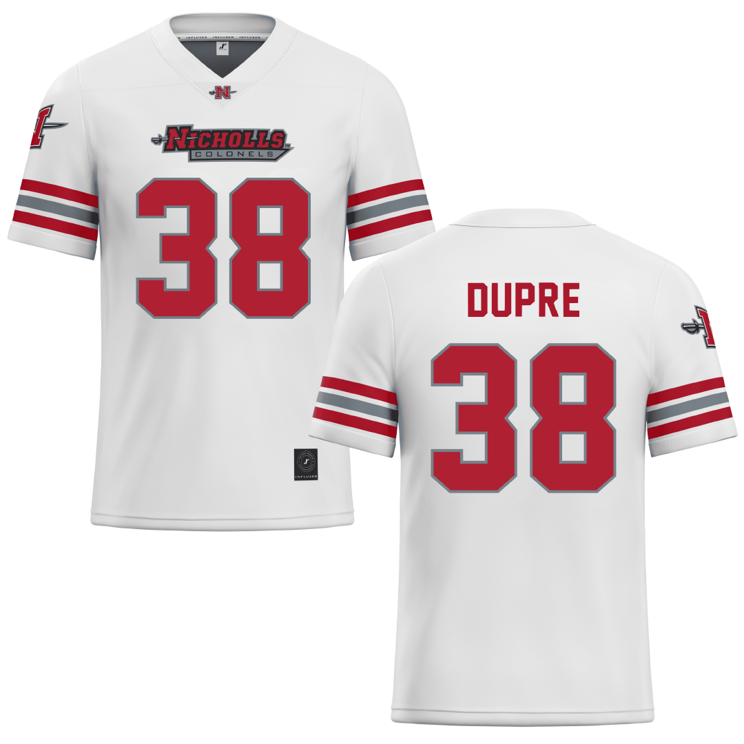 Nicholls State University White Football Jersey - #38 Kylan Dupre