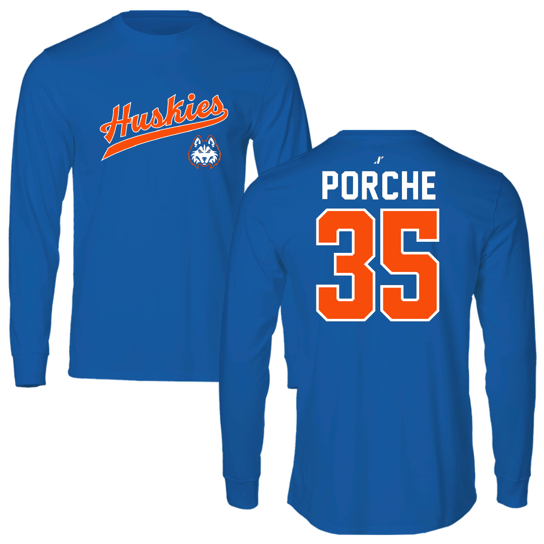 Houston Christian University Baseball Blue General Performance Long Sleeve - #35 Ryan Porche