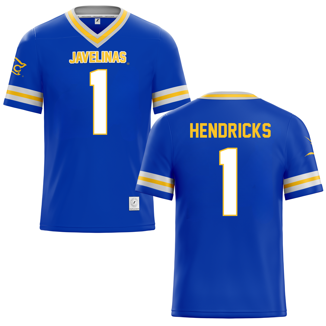 Texas A&M University-Kingsville Blue Football Jersey - #1 Demarcus Hendricks