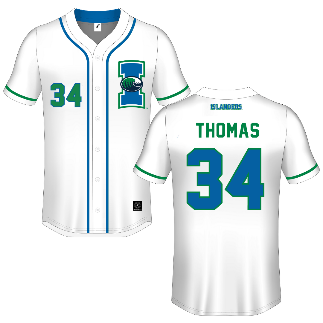 Texas A&M University-Corpus Christi White Button-Down Jersey - #34 Hayden Thomas
