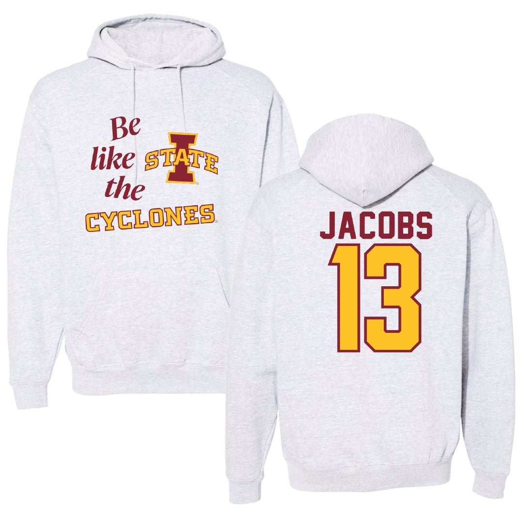 Iowa State University Soccer Light Gray Be Like Us Hoodie - #13 Nicolasa Jacobs