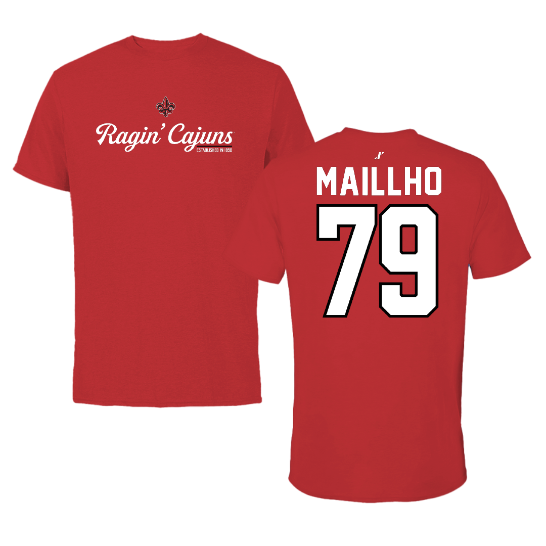 University of Louisiana at Lafayette Football Red General Tee - #79 Andre Maillho