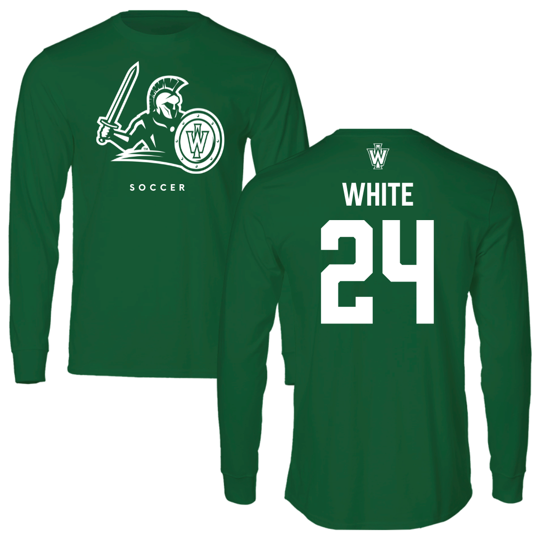 Illinois Wesleyan University Soccer Kelly Green Performance Long Sleeve - #24 Sawyer White
