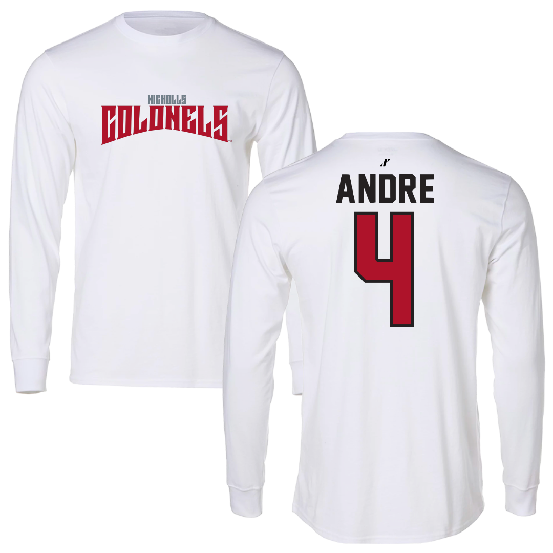 Nicholls State University Soccer White Classic Performance Long Sleeve - #4 Lauren Andre