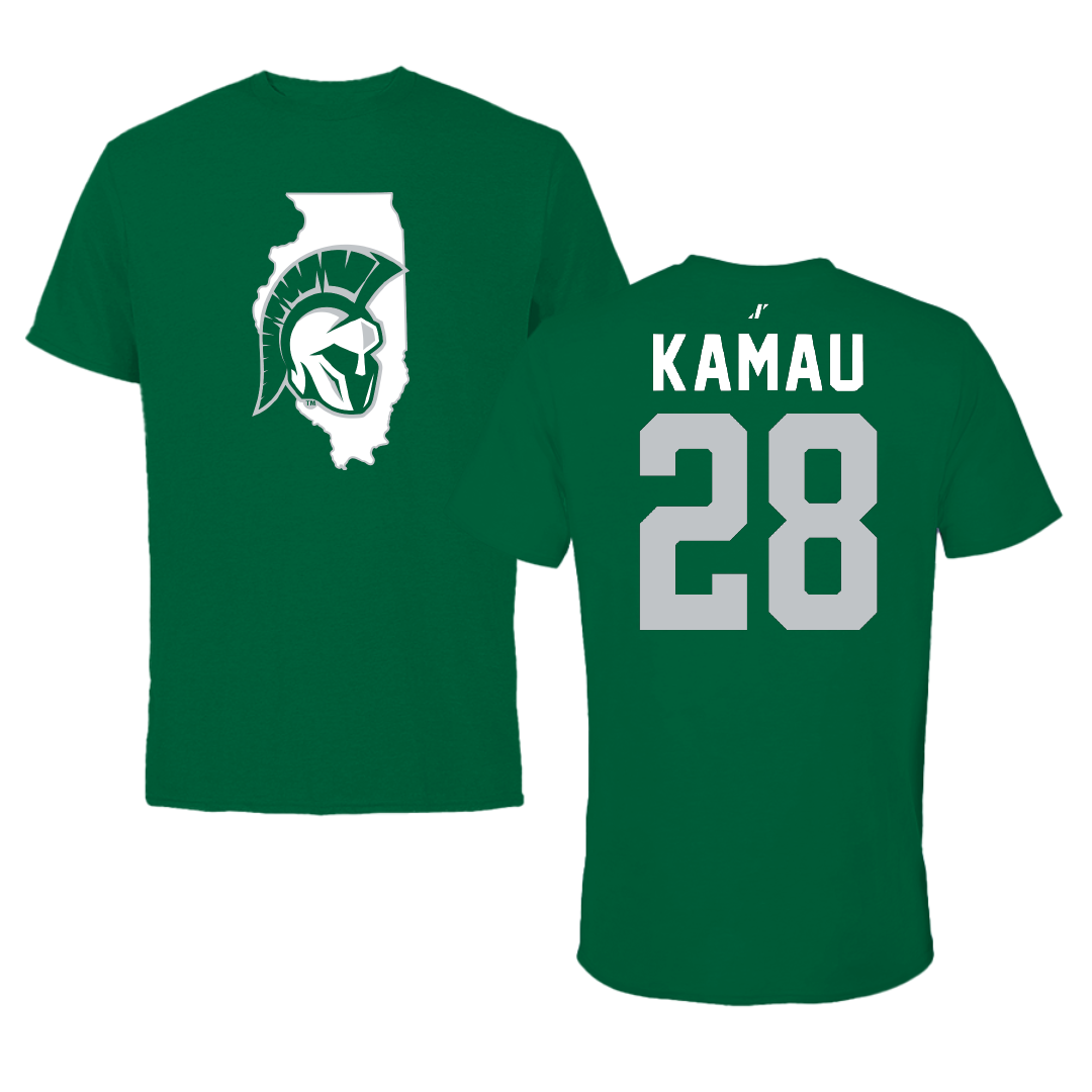 Illinois Wesleyan University Soccer Green State Tee - #28 Kalabi Kamau