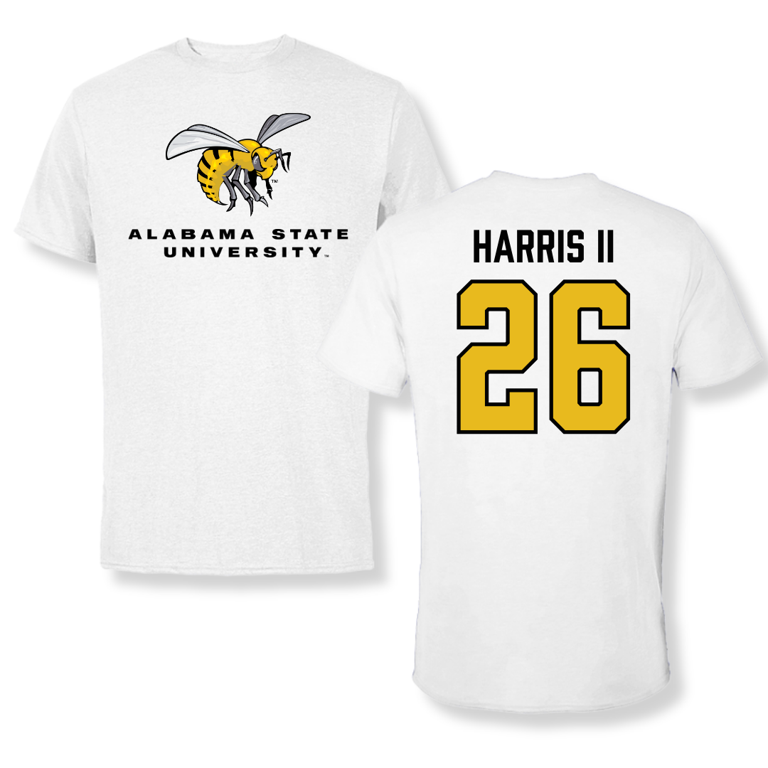 Alabama State University Football White Tee - #26 Marcus Harris II
