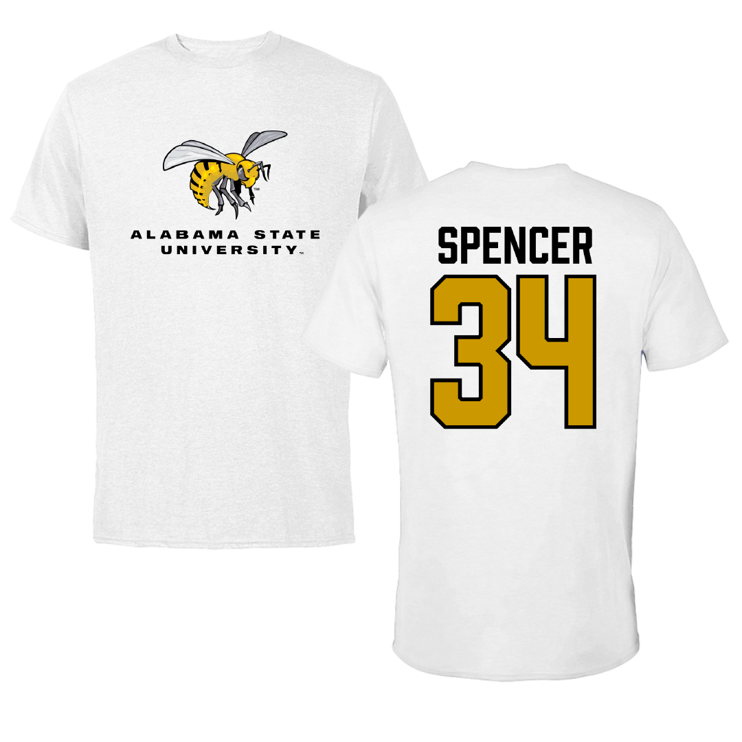 Alabama State University Football White Performance Tee - #34 Gabe Spencer