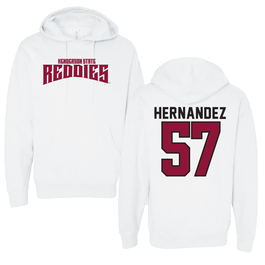 Henderson State University Football White Classic Hoodie - #57 Gabe Hernandez