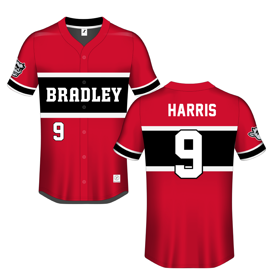 Bradley University Red Button-Down Jersey - #9 Easton Harris