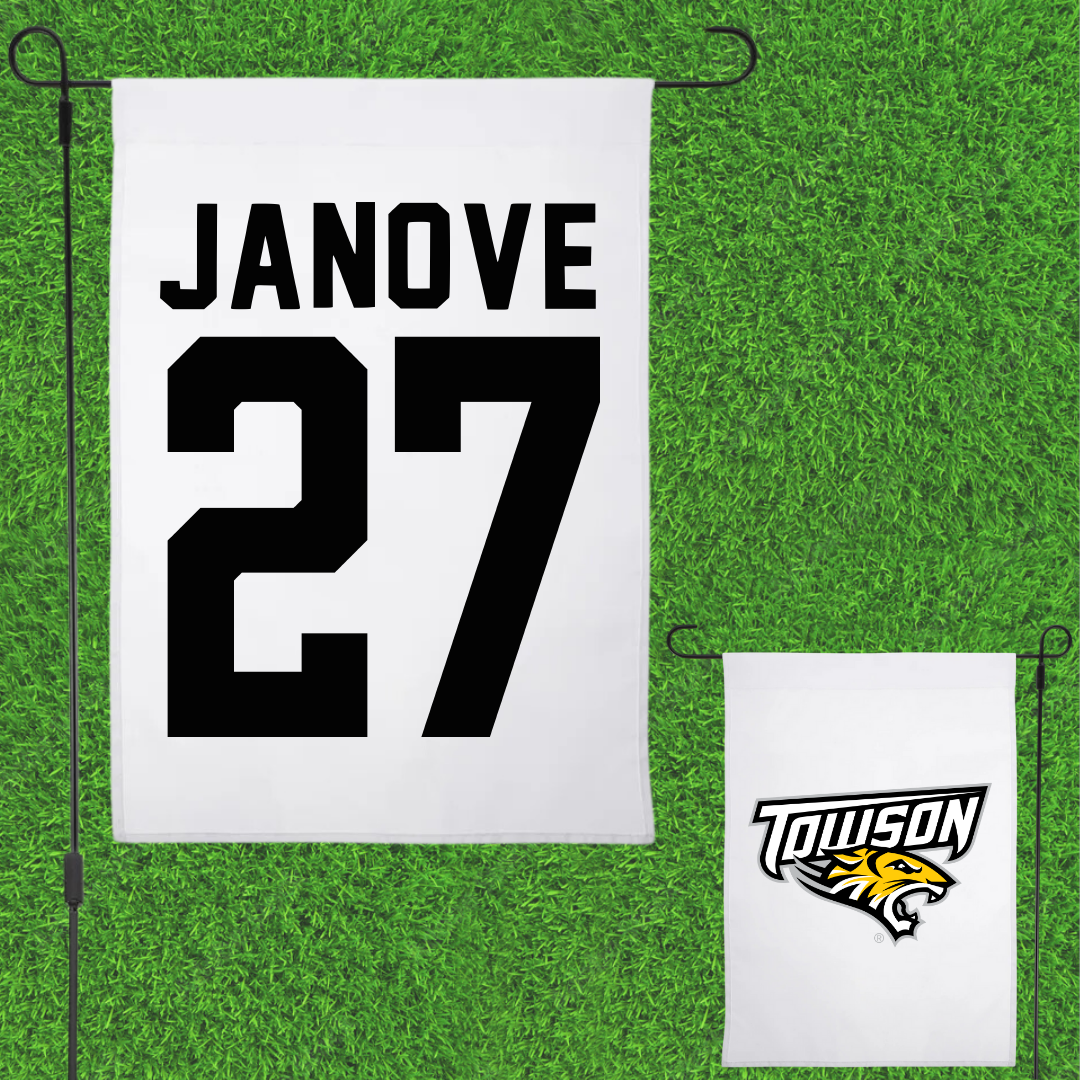 Towson University Baseball White Garden Flag - #27 Josh Janove