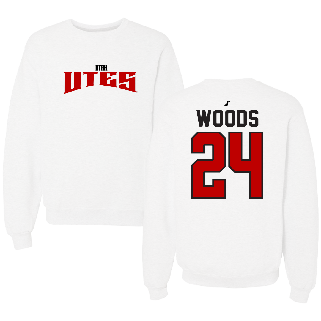 University of Utah Soccer White Classic Crewneck - #24 Bella Woods