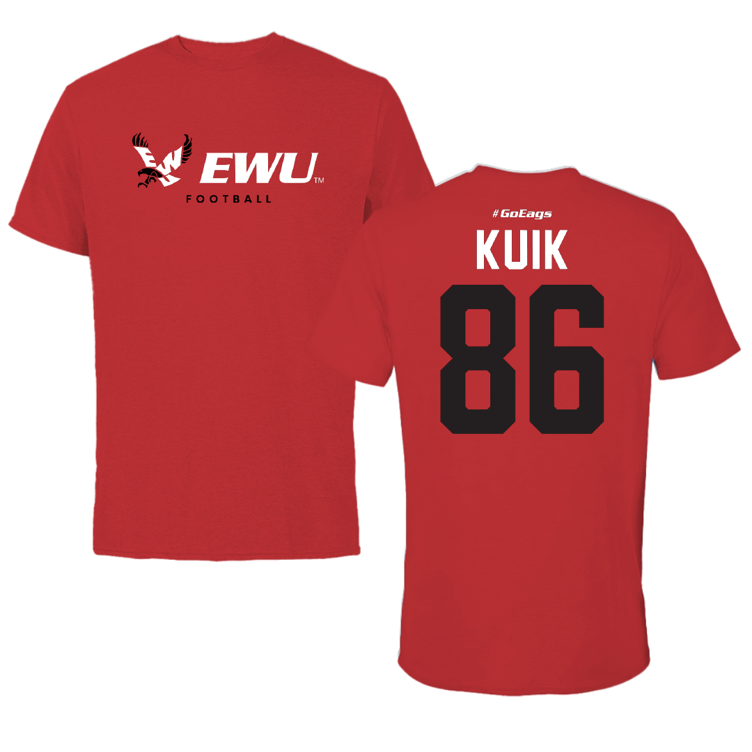 Eastern Washington University Football Red Block Performance Tee - #86 Braden Kuik