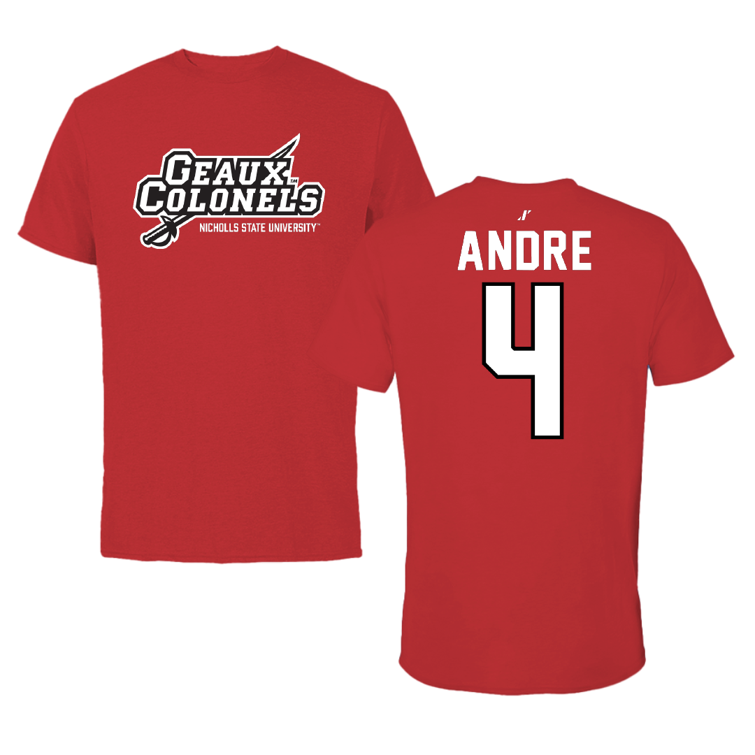 Nicholls State University Soccer Red General Performance Tee - #4 Lauren Andre
