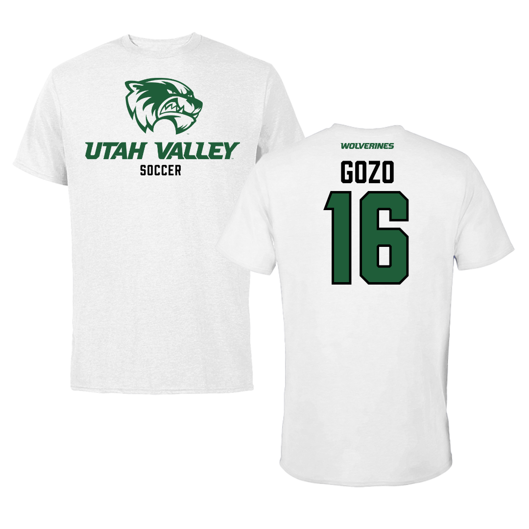 Utah Valley University Soccer White Performance Tee - #16 Elijah Gozo