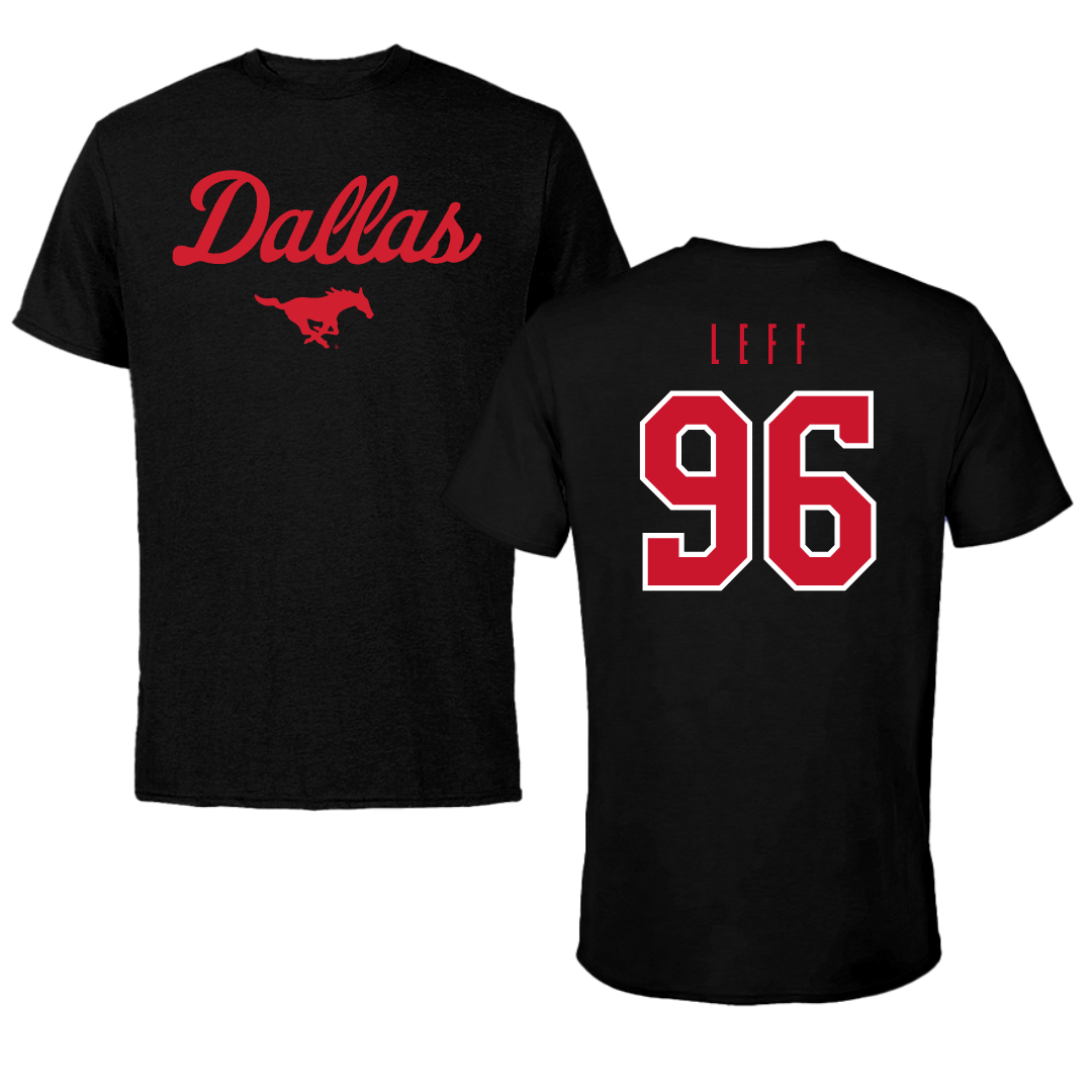 Southern Methodist University Football Black Dallas Performance Tee - #96 Josh Leff