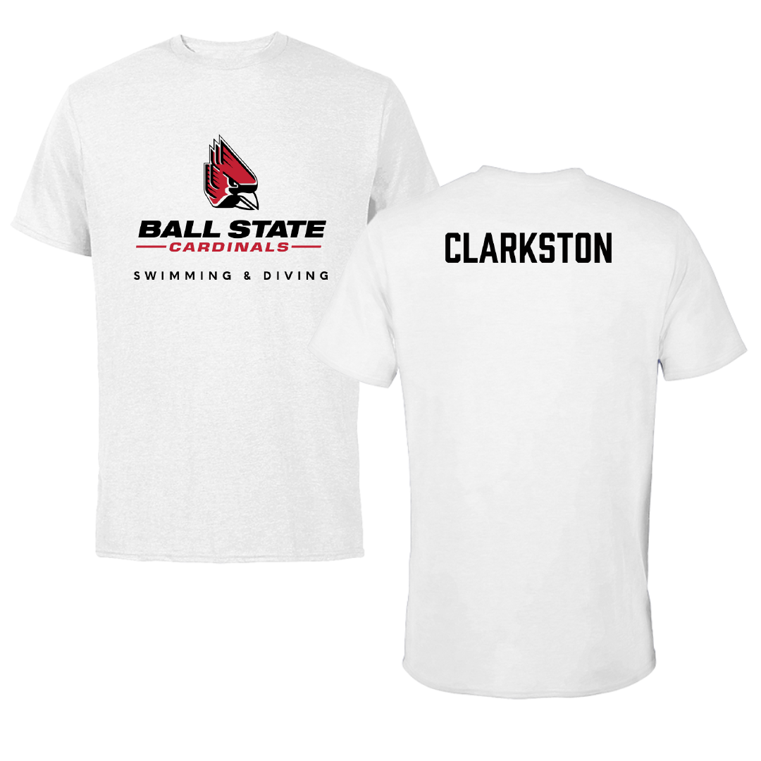 Ball State University Swimming & Diving White Performance Tee - Benjamin Clarkston