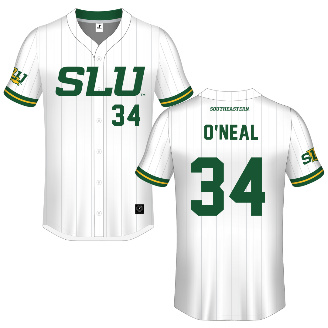 Southeastern Louisiana University White Pinstripe Button-Down Jersey - #34 Conner O’Neal