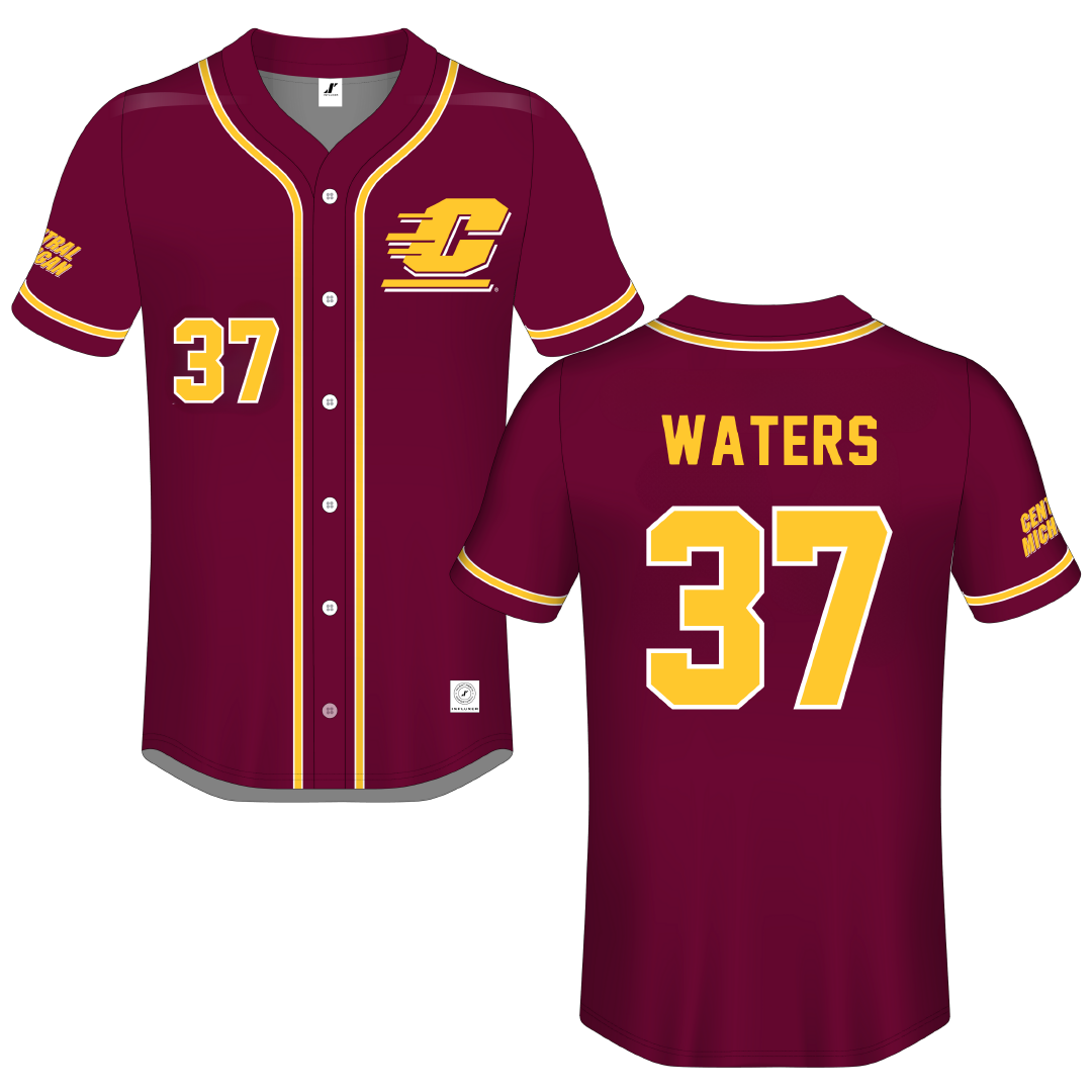 Central Michigan University Maroon Button-Down Jersey - #37 Evan Waters