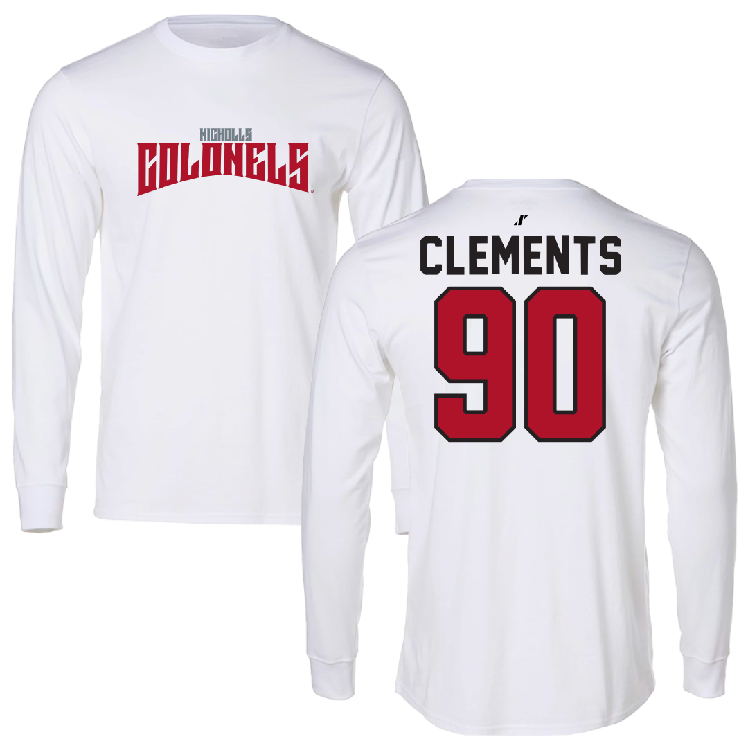 Nicholls State University Football White Classic Performance Long Sleeve - #90 Aidan Clements
