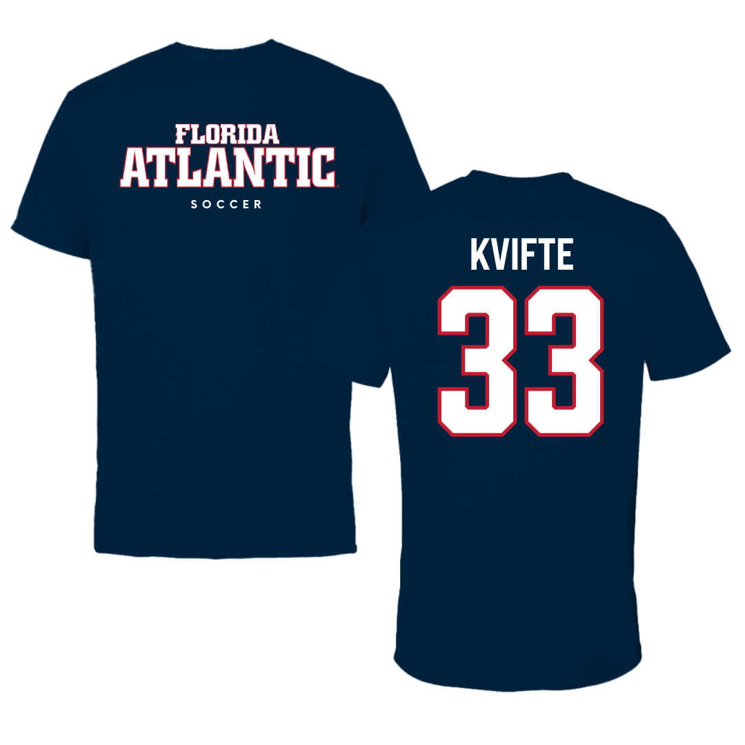 Florida Atlantic University Soccer Navy Block Tee - #33 Noah Kvifte