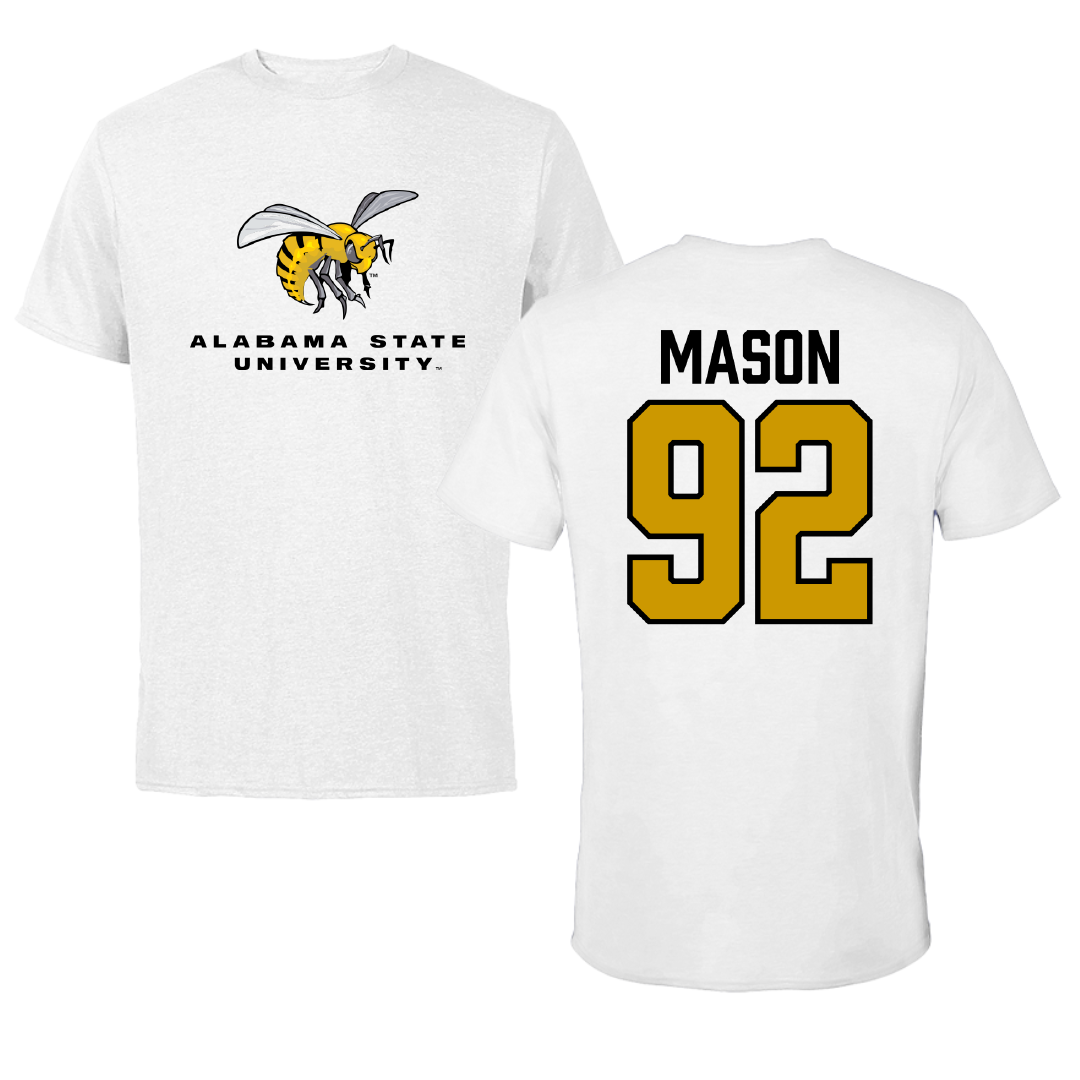 Alabama State University Football White Tee - #92 Ajani Mason