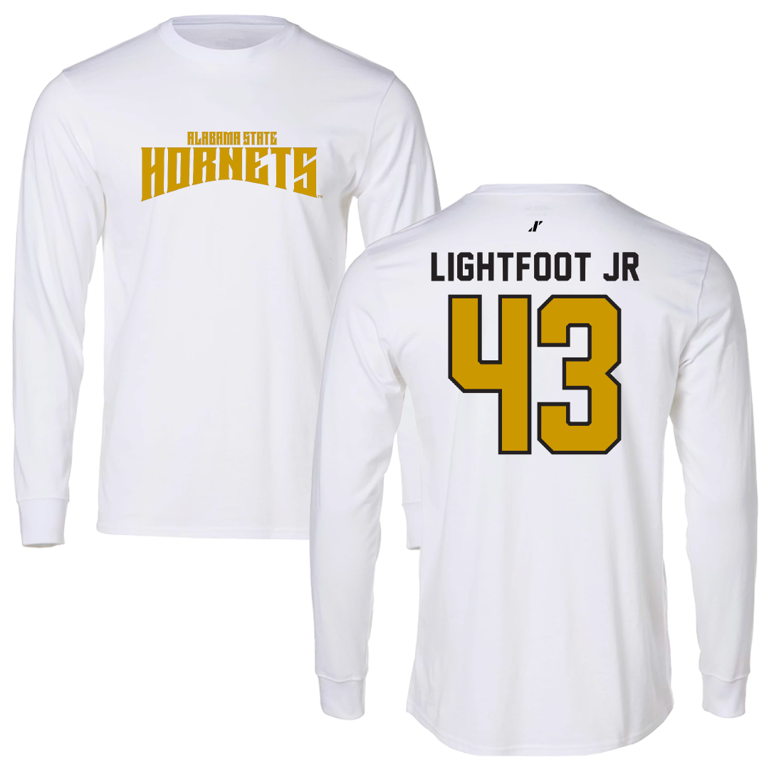Alabama State University Football White Classic Performance Long Sleeve - #43 Terrell Lightfoot Jr