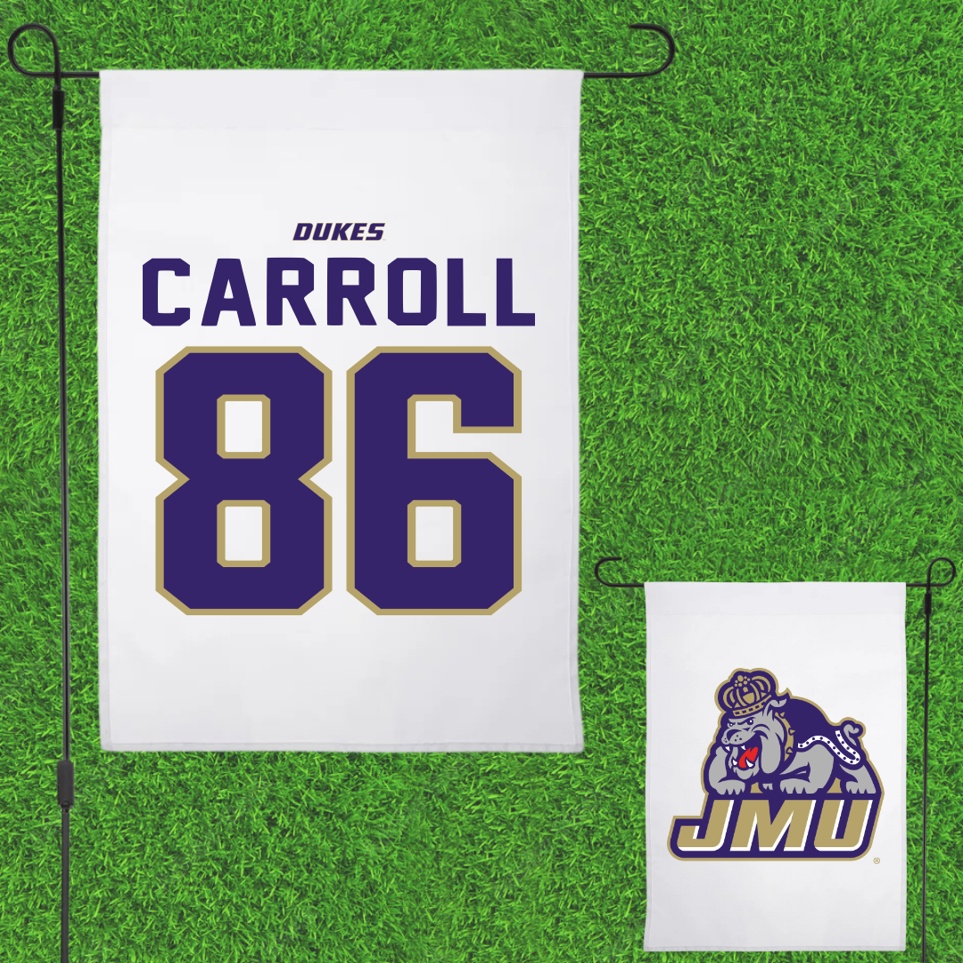 James Madison University Football White Garden Flag - #86 Collin Carroll
