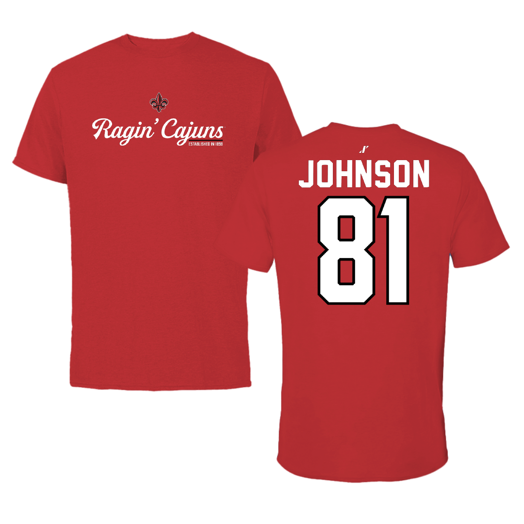 University of Louisiana at Lafayette Football Red General Tee - #81 Jaydon Johnson