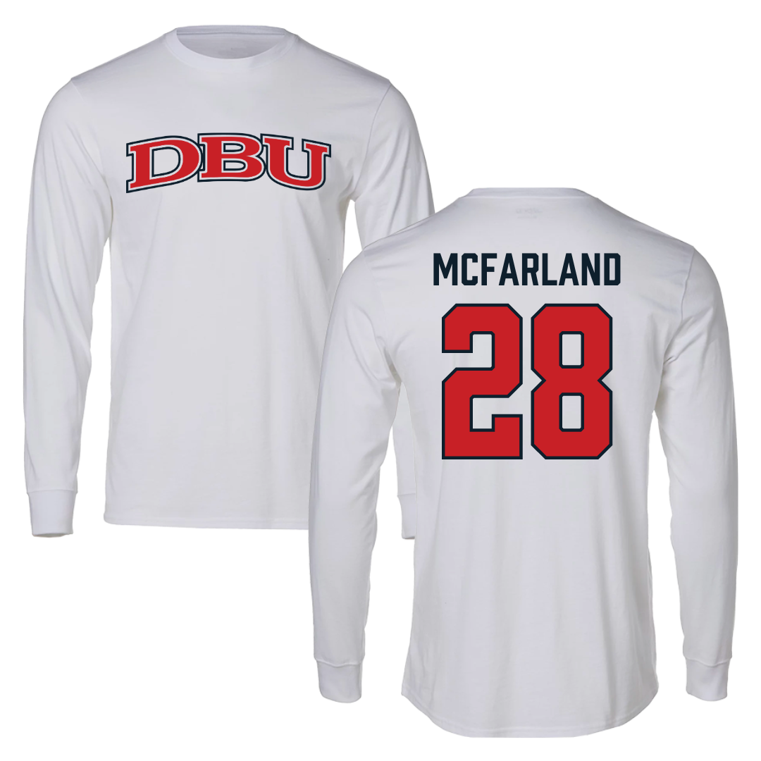 Dallas Baptist University Soccer White Performance Long Sleeve - #28 Riley McFarland