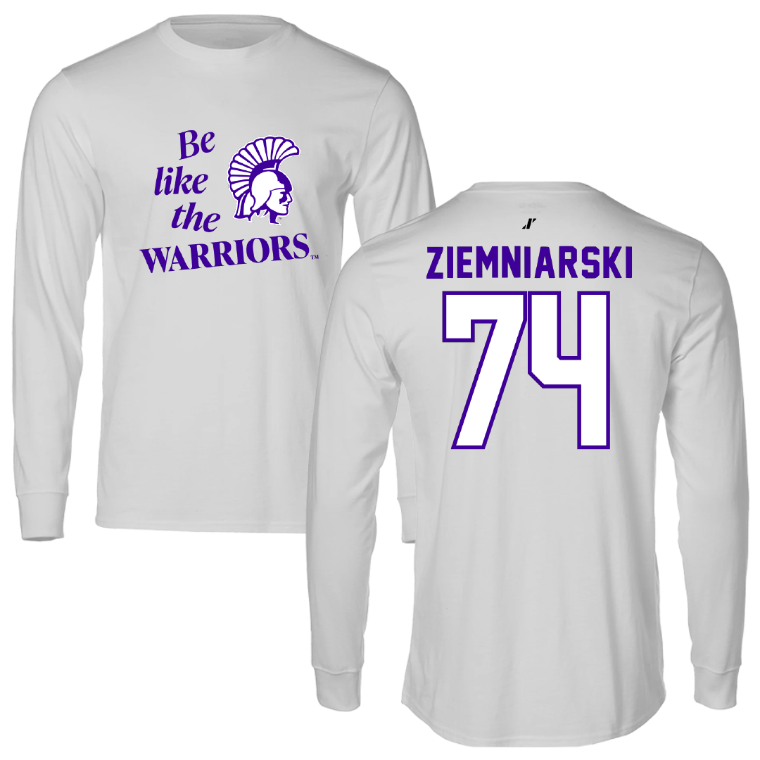 Winona State University Football Light Gray Be Like Us Performance Long Sleeve - #74 Jake Ziemniarski