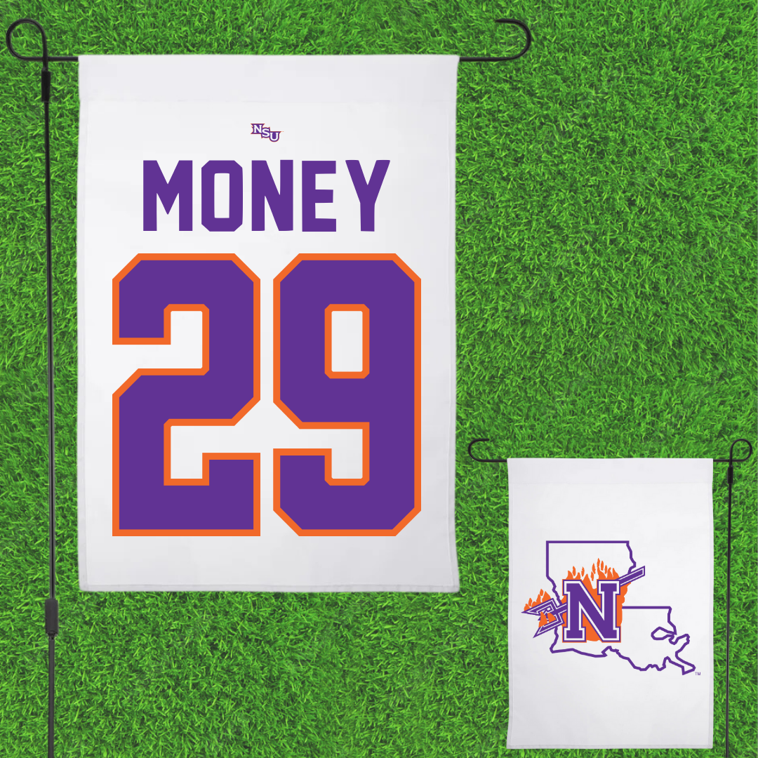 Northwestern State University Football White Garden Flag - #29 Brett Money
