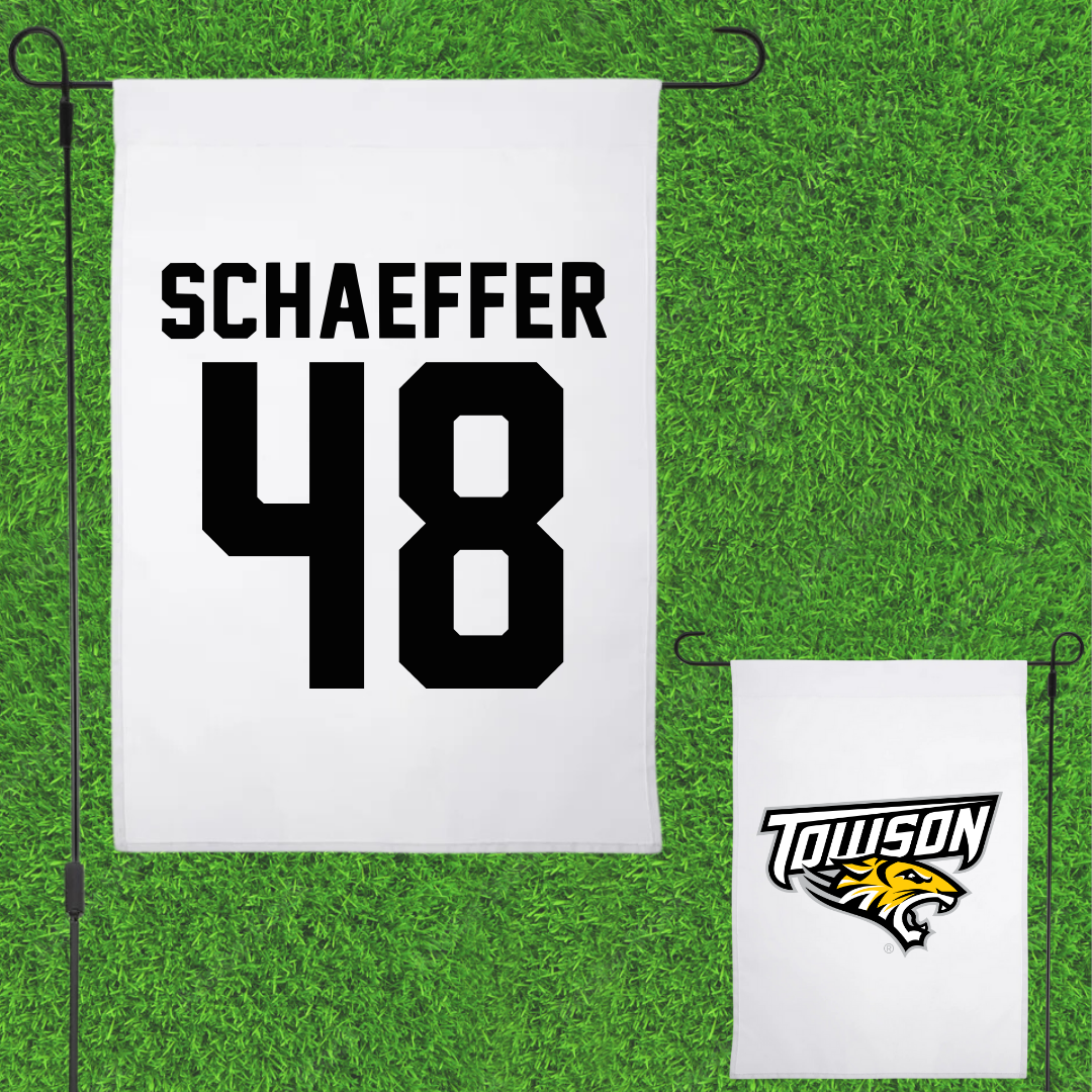Towson University Football White Garden Flag - #48 CJ Schaeffer