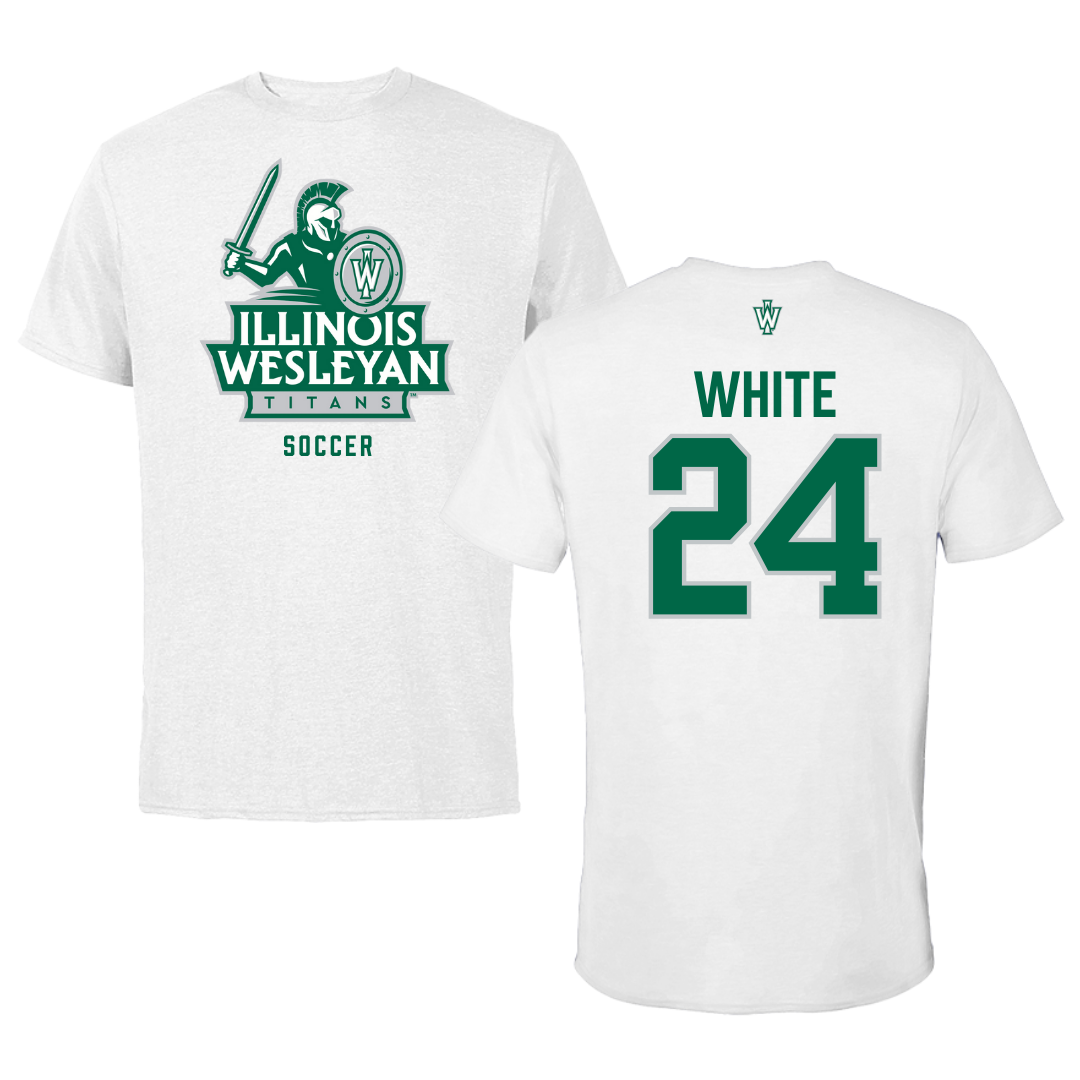 Illinois Wesleyan University Soccer White Performance Tee - #24 Sawyer White