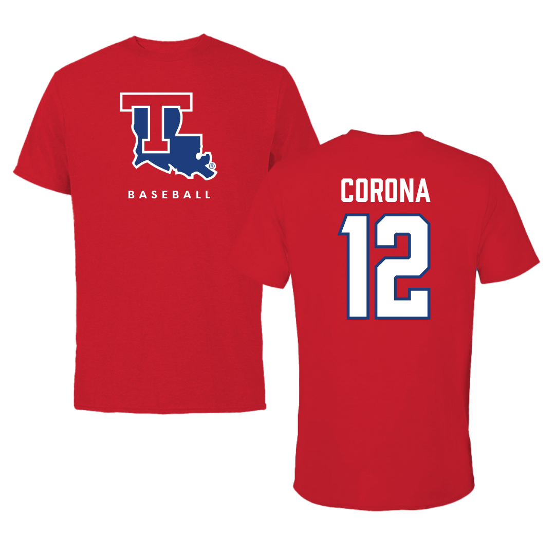 Louisiana Tech University Baseball Red Performance Tee - #12 Jorge Corona