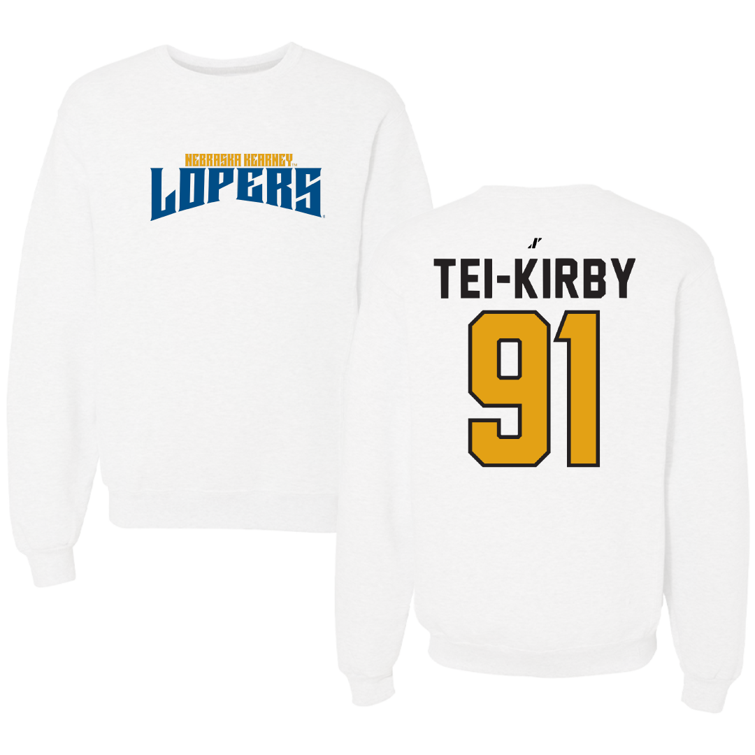 University of Nebraska at Kearney Football White Classic Crewneck - #91 Wayne Tei-Kirby