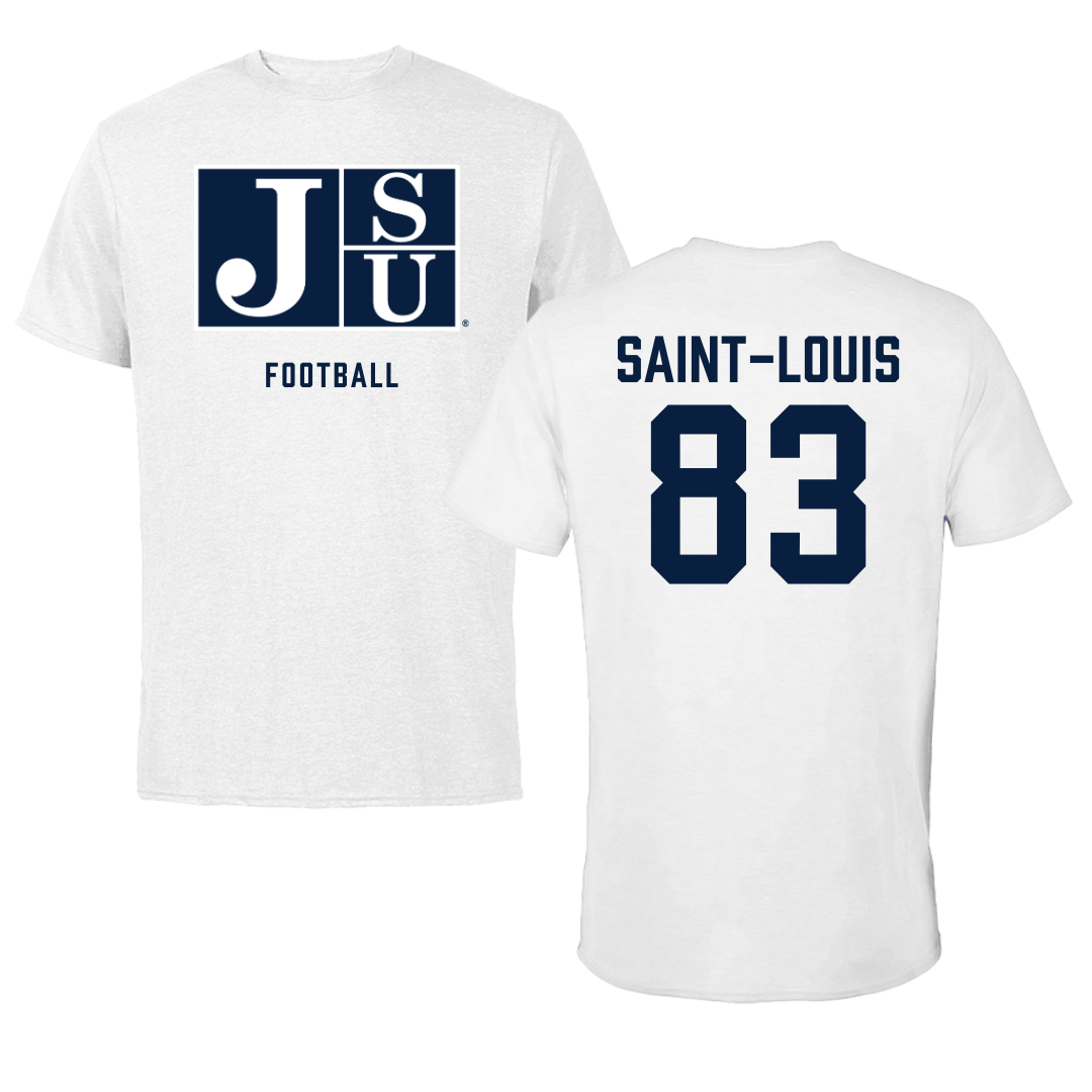 Jackson State University Football White Performance Tee - #83 Sebastien Saint-Louis