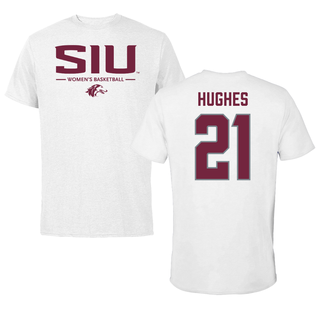 Southern Illinois University at Carbondale Basketball White Performance Tee - #21 Seairra Hughes