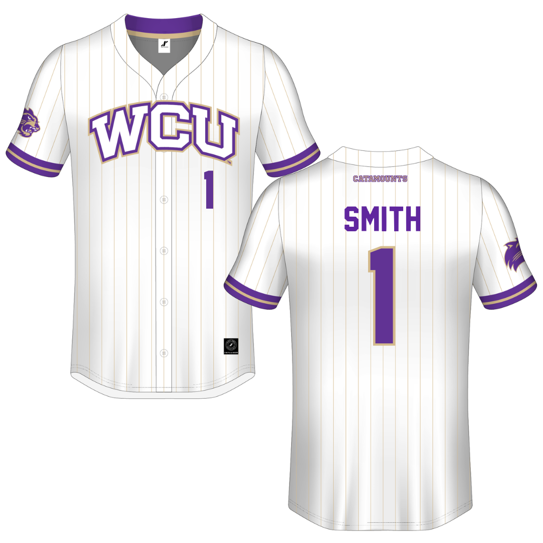 Western Carolina University White Pinstripe Button-Down Jersey - #1 Elijah Smith