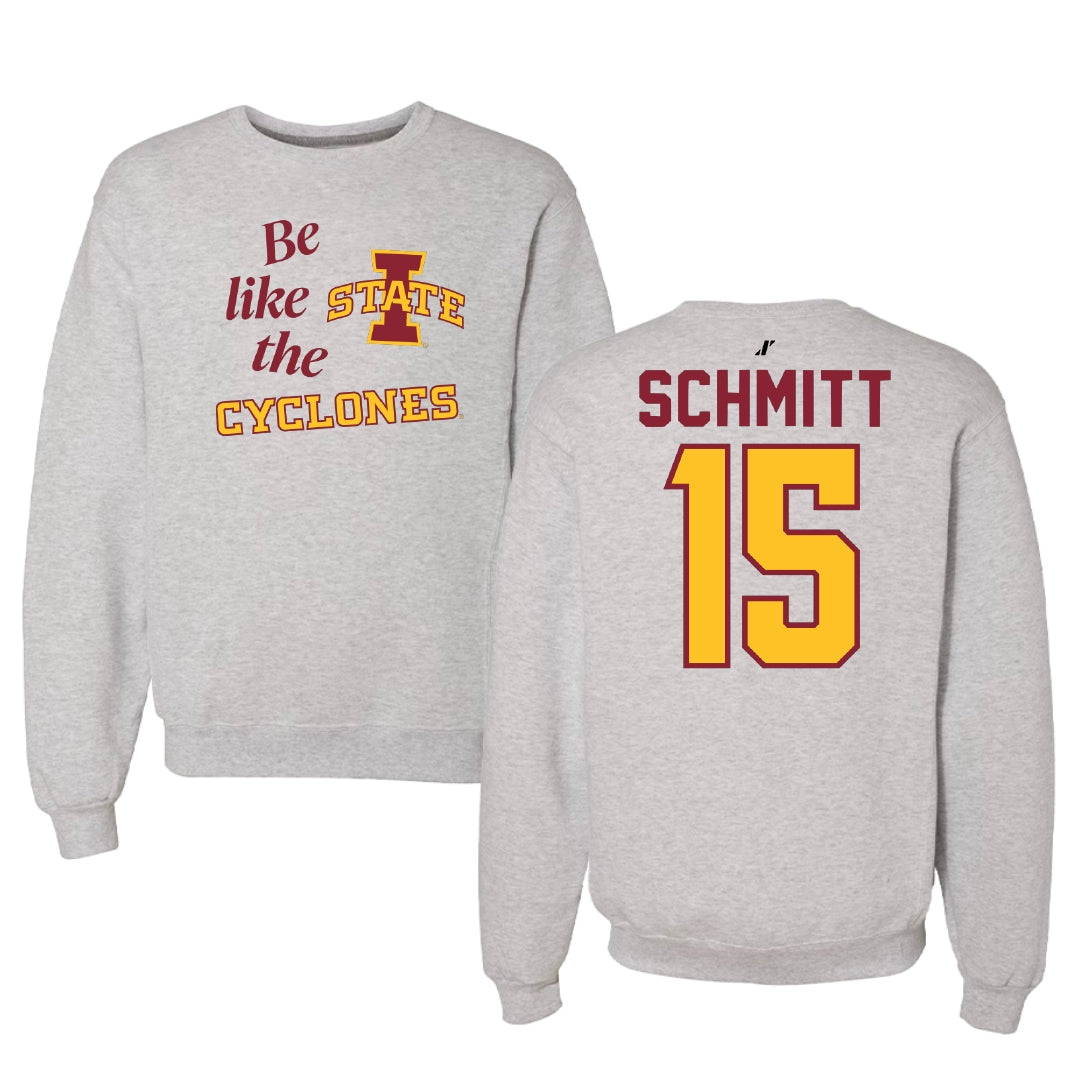 Iowa State University Volleyball Light Gray Be Like Us Crewneck - #15 Kiersten Schmitt