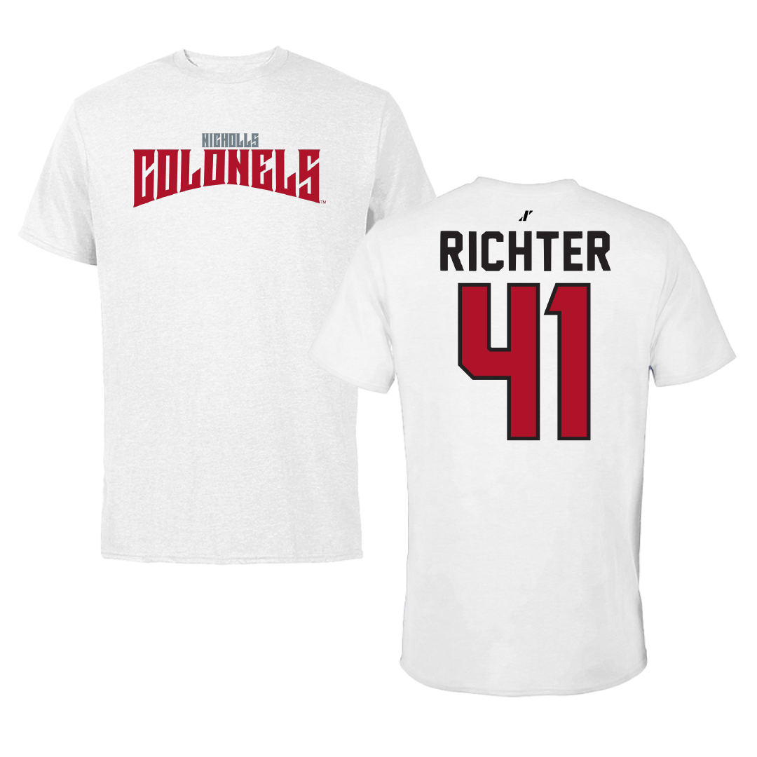 Nicholls State University Baseball White Classic Performance Tee - #41 Chase Richter