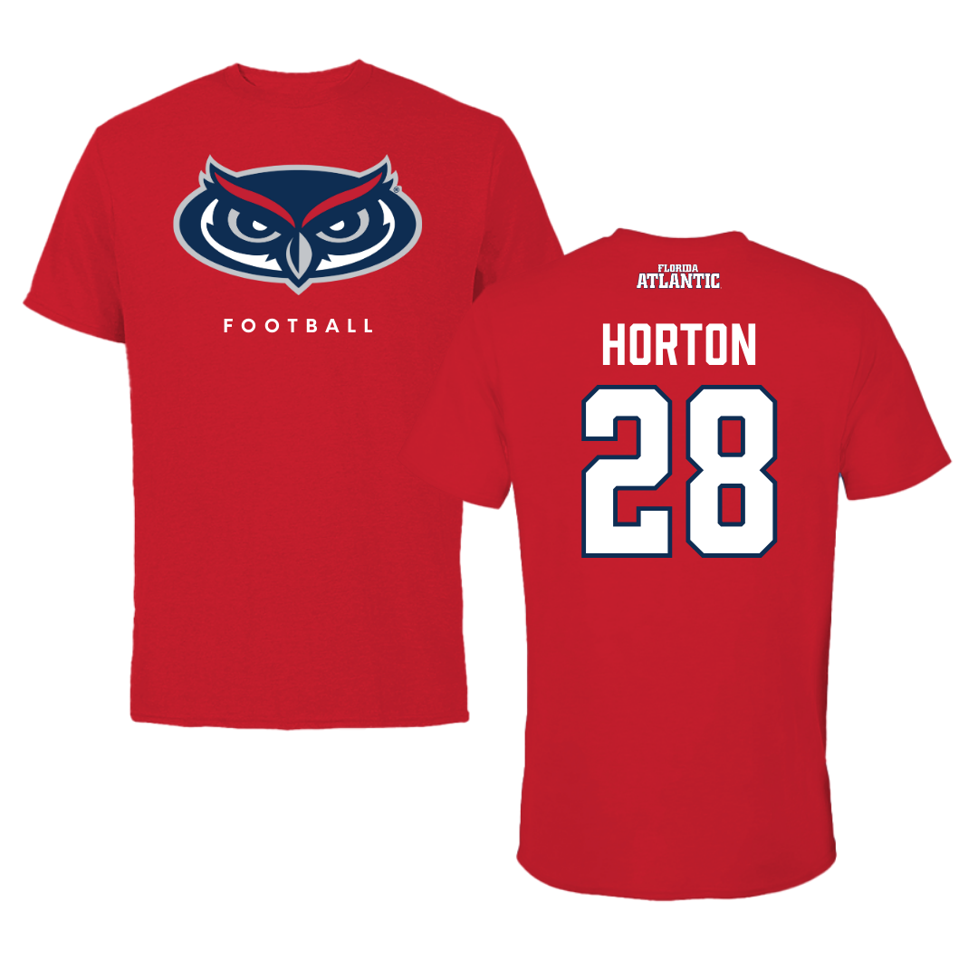 Florida Atlantic University Football Red Jersey Performance Tee - #28 Zyere Horton
