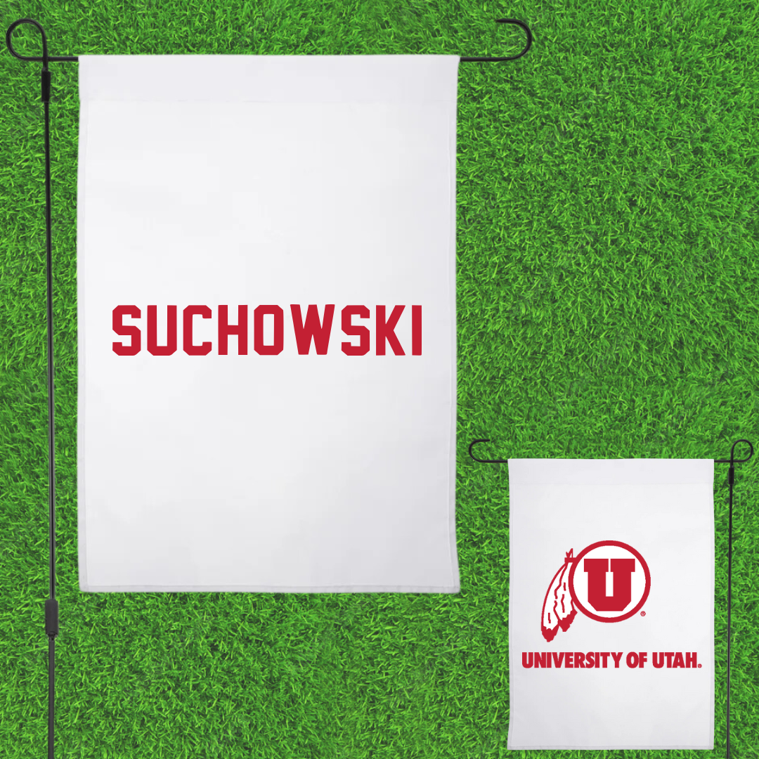 University of Utah Swimming & Diving White Garden Flag - Jake Suchowski