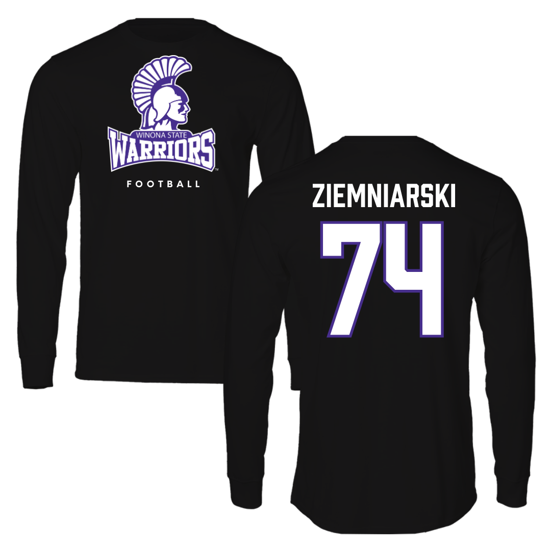 Winona State University Football Black Performance Long Sleeve - #74 Jake Ziemniarski