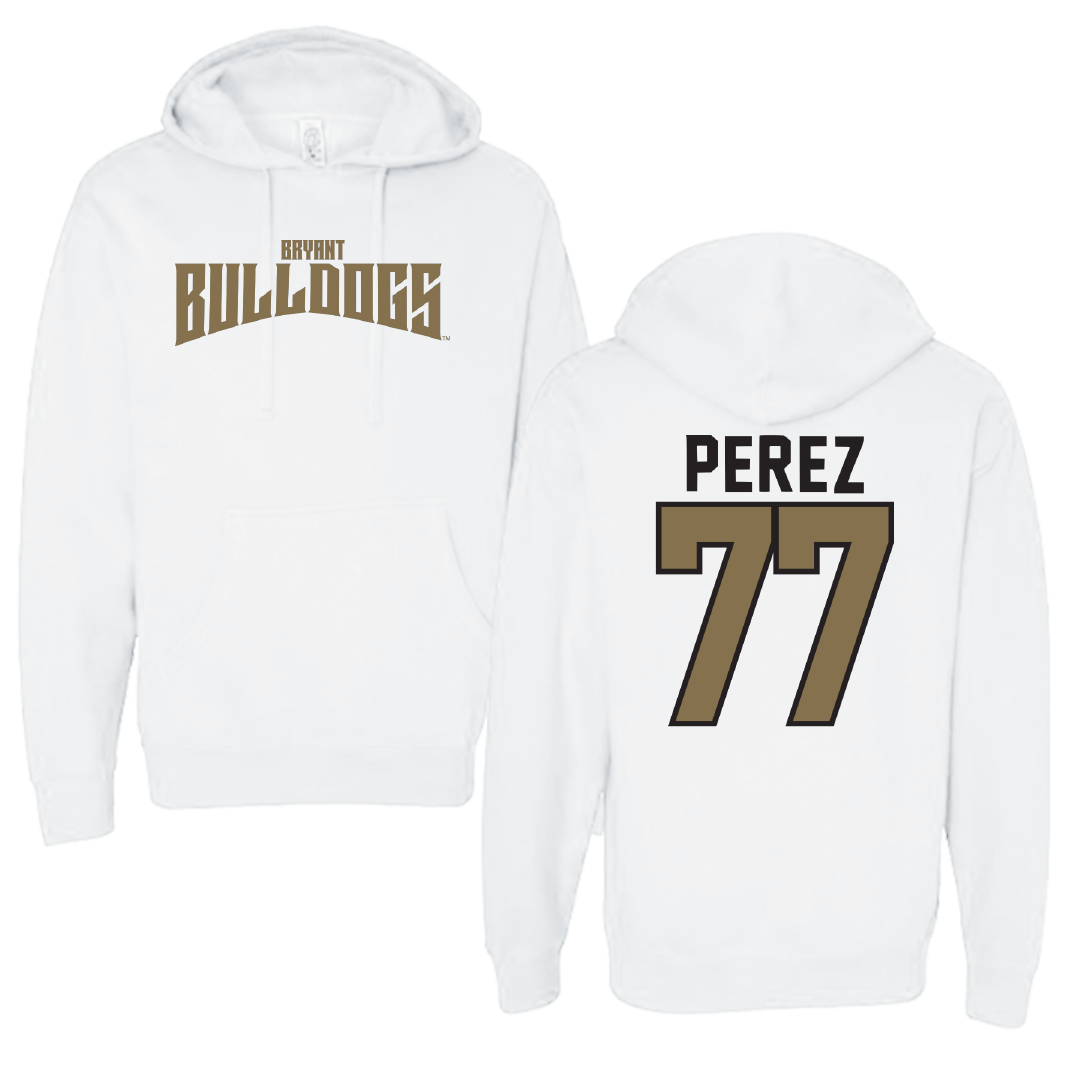 Bryant University Football White Classic Hoodie - #77 Anthony Perez