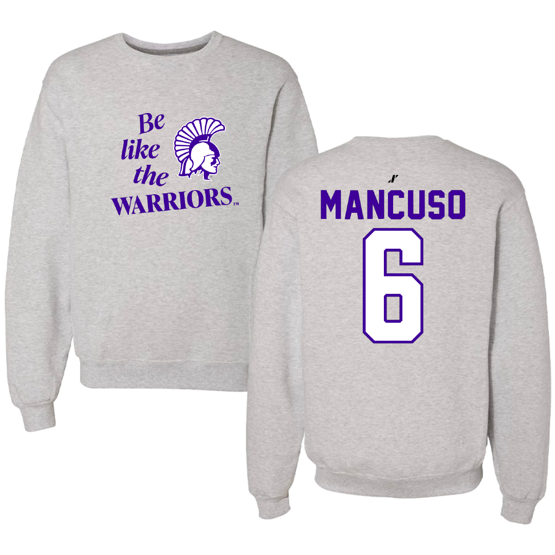 Winona State University Softball Light Gray Be Like Us Crewneck - #6 Tiegan Mancuso